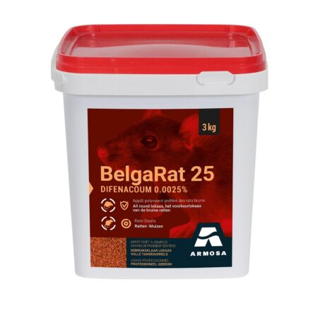 Belgarat 25 (granen tarwe) - 100 zakjes van 25 g (3 kg): Zeer krachtige ratten bestrijding voor binnen en buiten