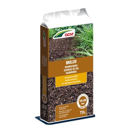 DCM Mulch 70 Liter - Ecorce fibreuse économique pour la protection du sol et la prévention des mauvaises herbes, Fraction 10-20 mm
